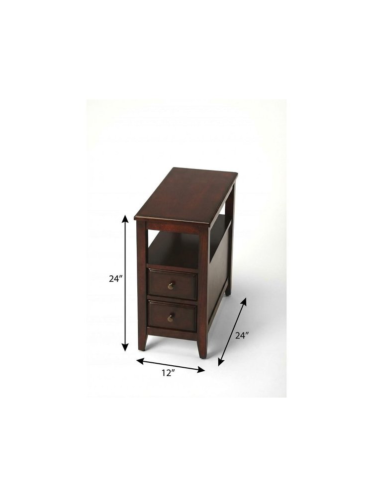 24" Dark Brown Manufactured Wood End Table With Two Drawers And Shelf HomeRoots
