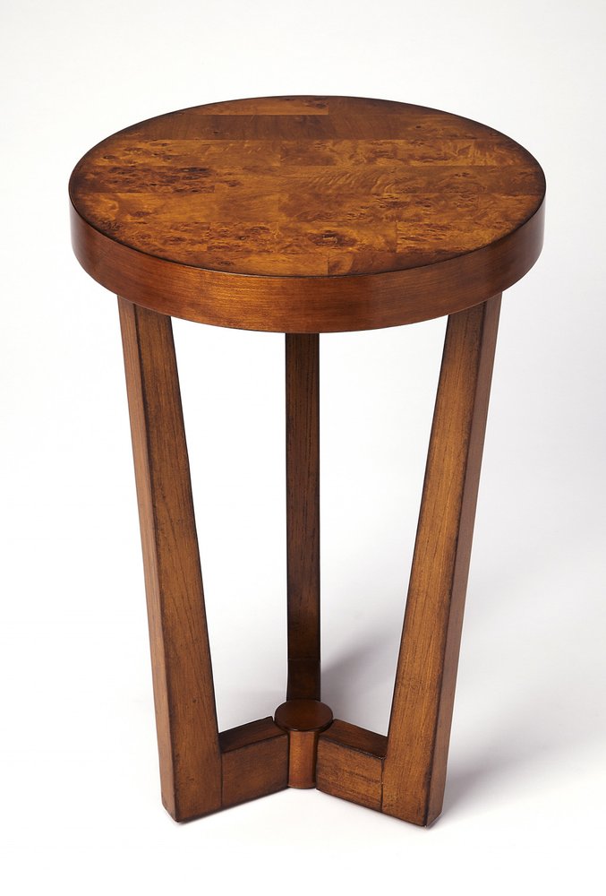 24" Medium Brown Burl Veneer Round End Table HomeRoots