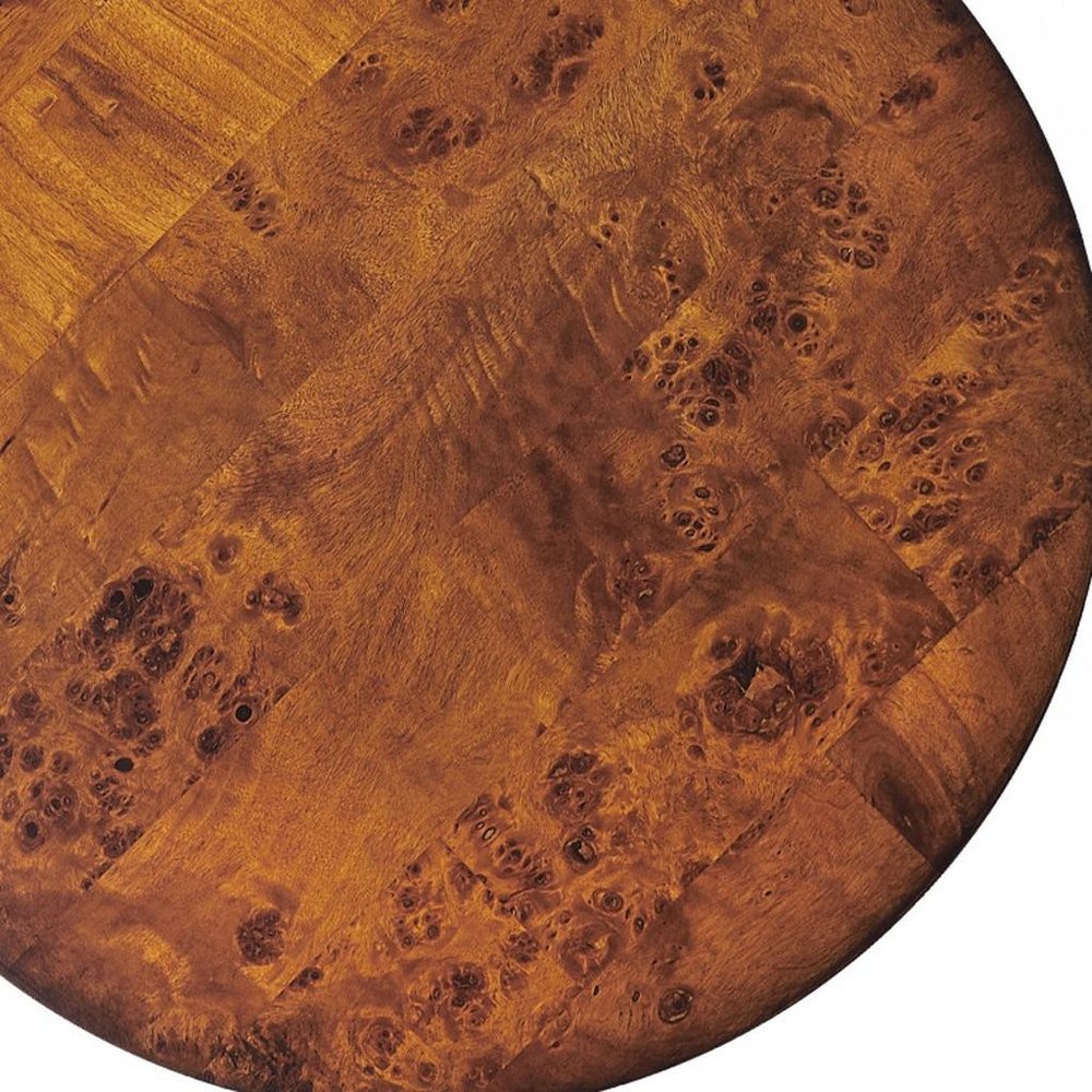 24" Medium Brown Burl Veneer Round End Table HomeRoots