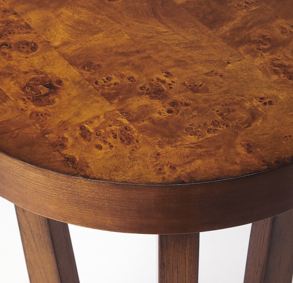 24" Medium Brown Burl Veneer Round End Table HomeRoots