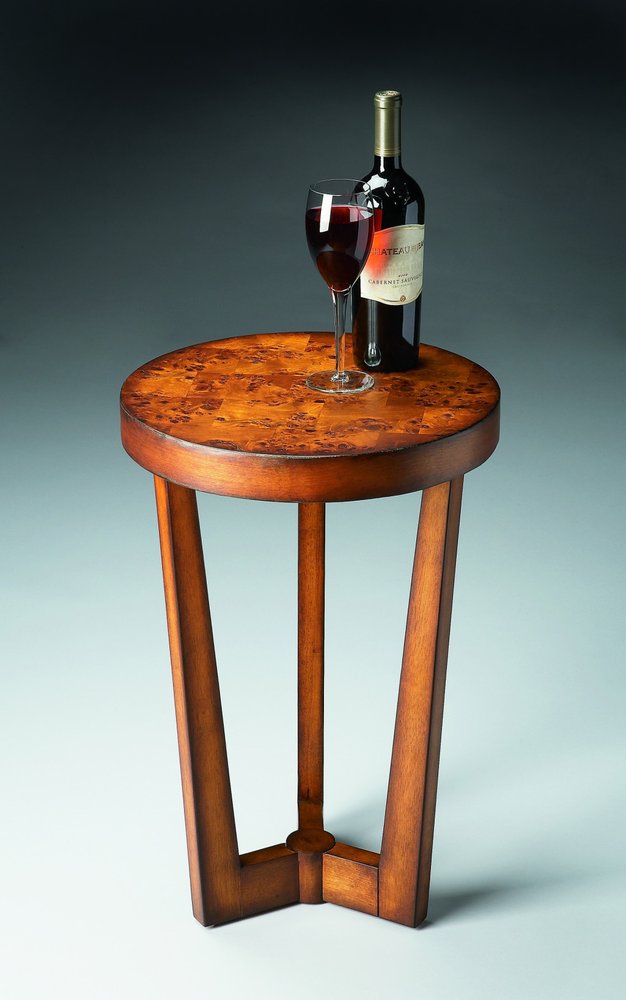 24" Medium Brown Burl Veneer Round End Table HomeRoots