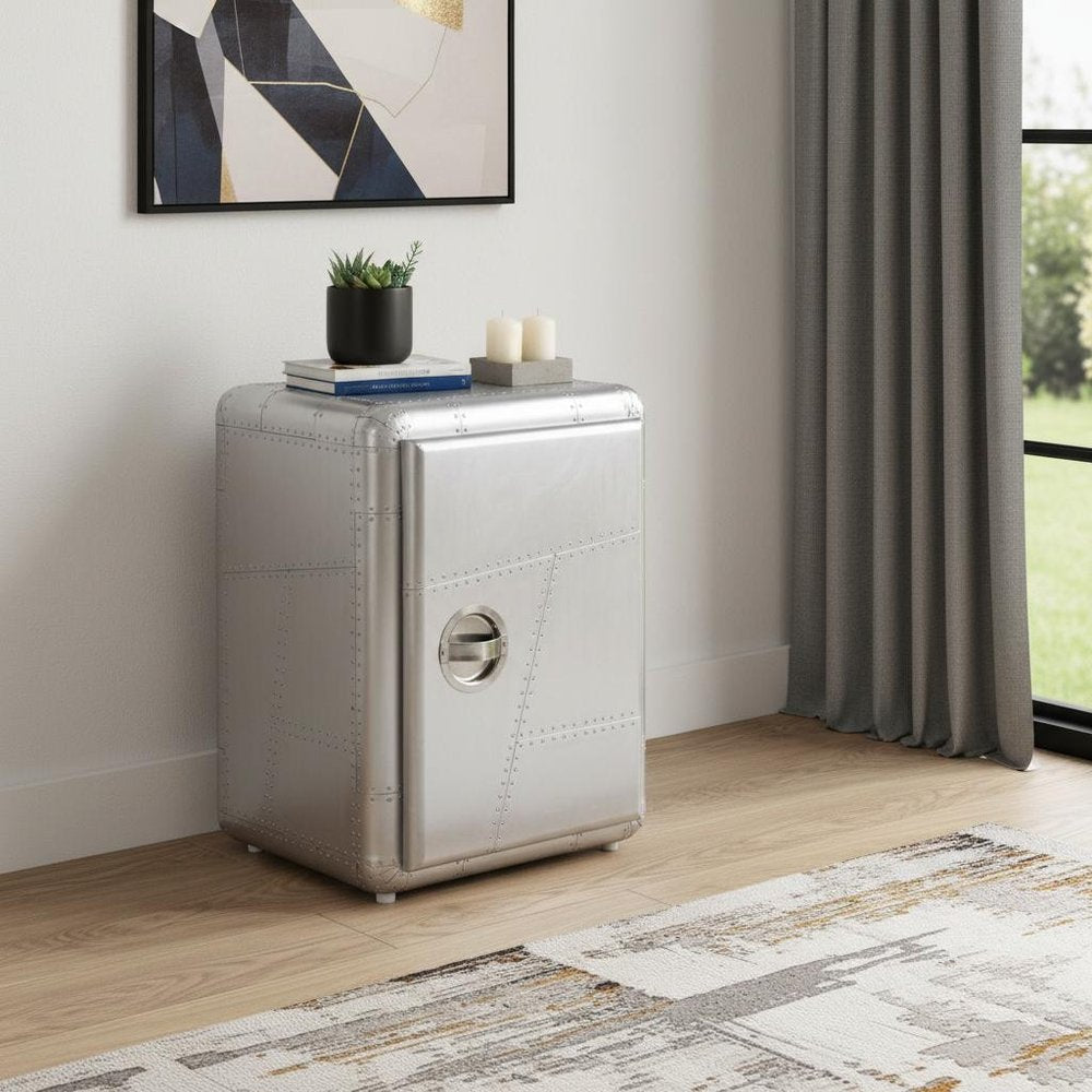 18" Silver Aluminum Standard Accent Cabinet With One Shelf HomeRoots