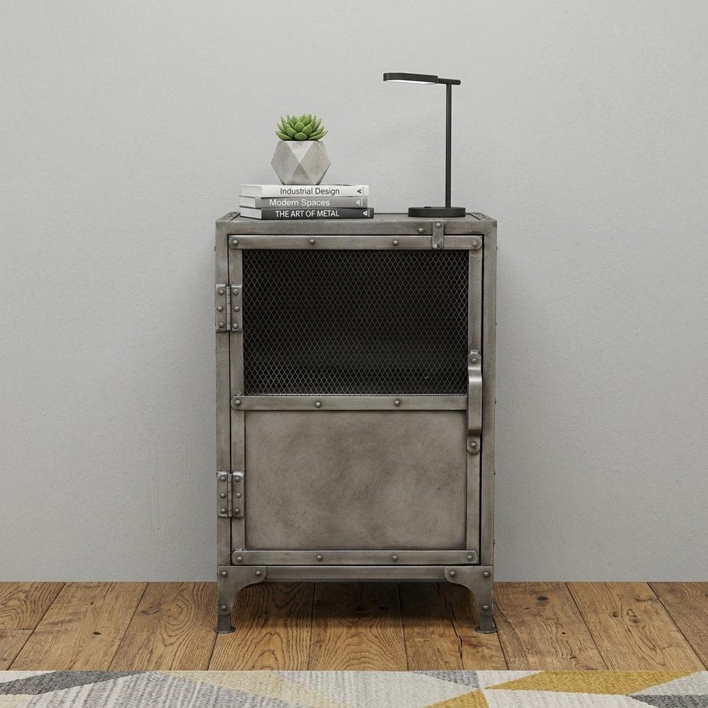 20" Silver Metal Accent Cabinet With Two Shelves HomeRoots