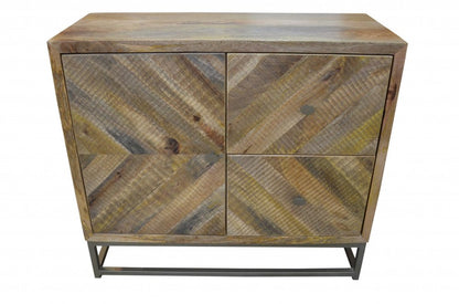 34" Shades of Natural Brown Solid Wood Accent Chest With A Door and Shelves HomeRoots