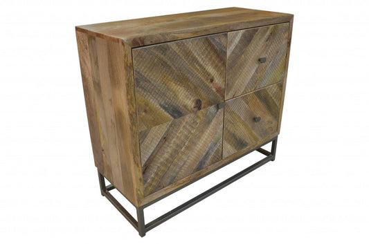 34" Shades of Natural Brown Solid Wood Accent Chest With A Door and Shelves HomeRoots
