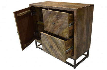 34" Shades of Natural Brown Solid Wood Accent Chest With A Door and Shelves HomeRoots