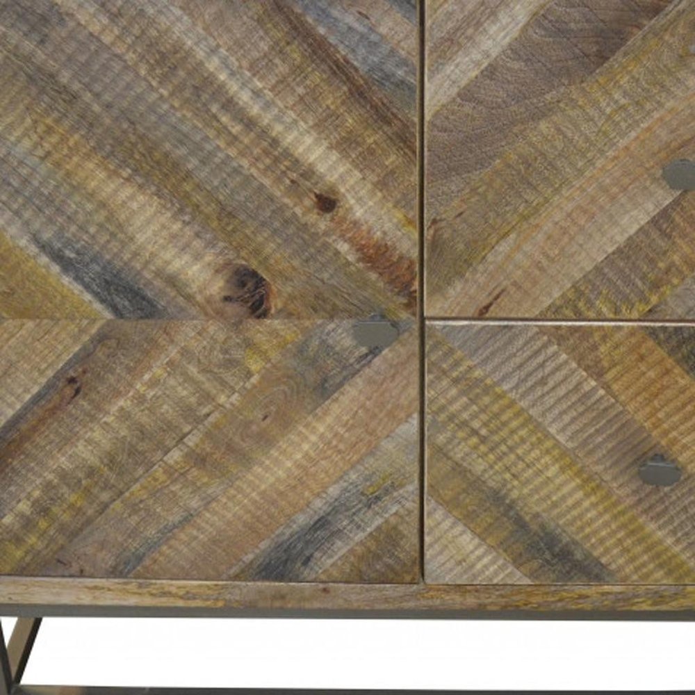 34" Shades of Natural Brown Solid Wood Accent Chest With A Door and Shelves HomeRoots