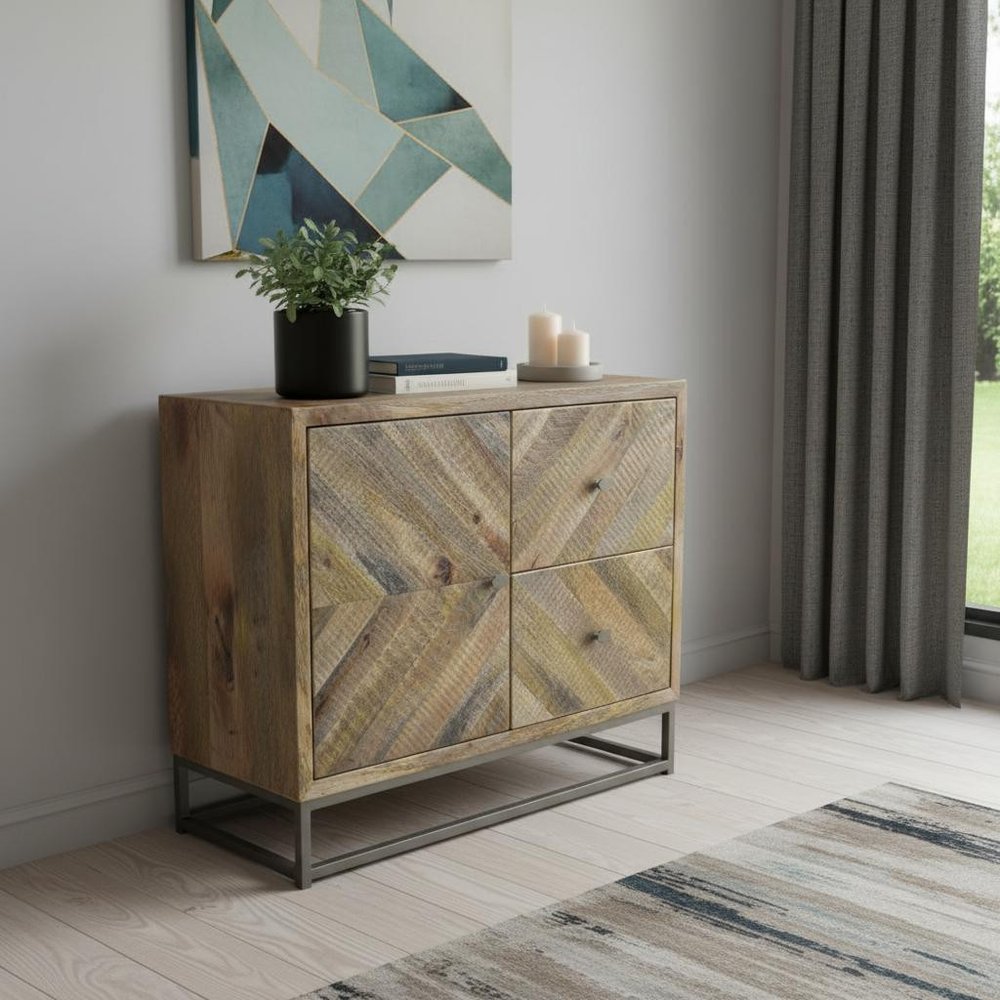 34" Shades of Natural Brown Solid Wood Accent Chest With A Door and Shelves HomeRoots