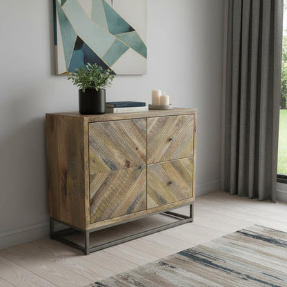 34" Shades of Natural Brown Solid Wood Accent Chest With A Door and Shelves HomeRoots