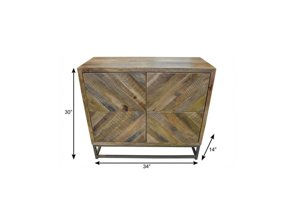 34" Shades of Natural Brown Solid Wood Accent Chest With A Door and Shelves HomeRoots