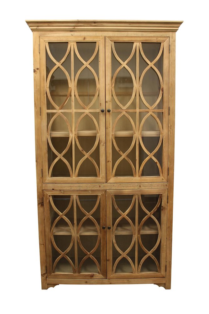 47" Natural Solid Wood Carved Geometric Accent Cabinet With Four Doors HomeRoots