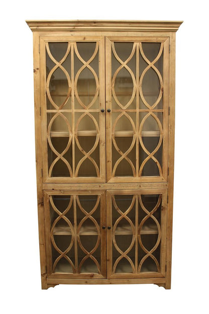 47" Natural Solid Wood Carved Geometric Accent Cabinet With Four Doors HomeRoots