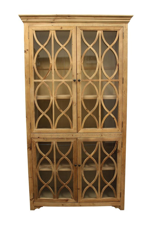 47" Natural Solid Wood Carved Geometric Accent Cabinet With Four Doors HomeRoots