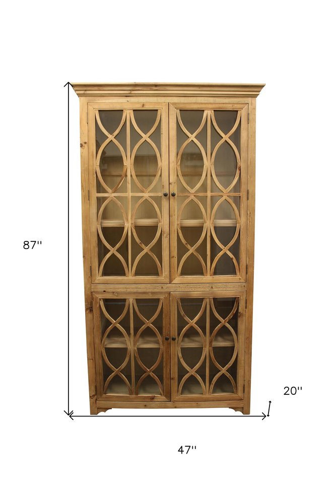 47" Natural Solid Wood Carved Geometric Accent Cabinet With Four Doors HomeRoots