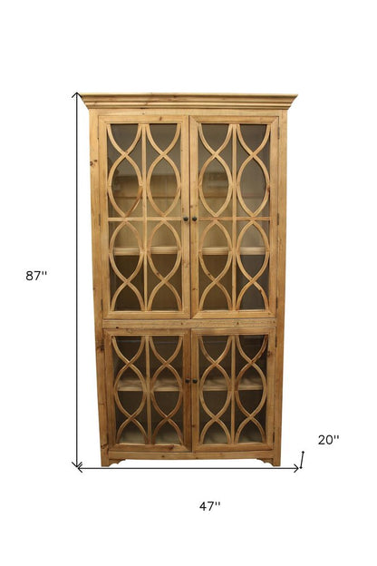 47" Natural Solid Wood Carved Geometric Accent Cabinet With Four Doors HomeRoots