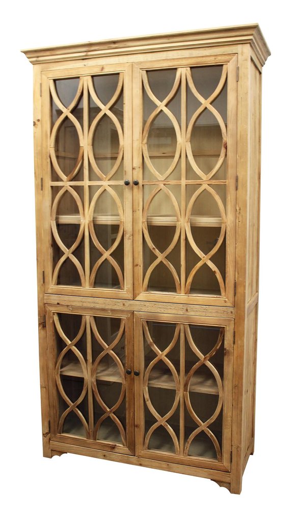 47" Natural Solid Wood Carved Geometric Accent Cabinet With Four Doors HomeRoots