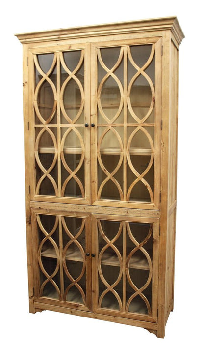 47" Natural Solid Wood Carved Geometric Accent Cabinet With Four Doors HomeRoots