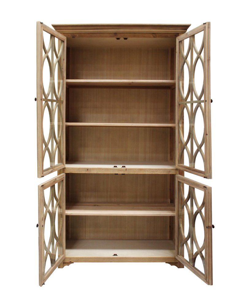 47" Natural Solid Wood Carved Geometric Accent Cabinet With Four Doors HomeRoots