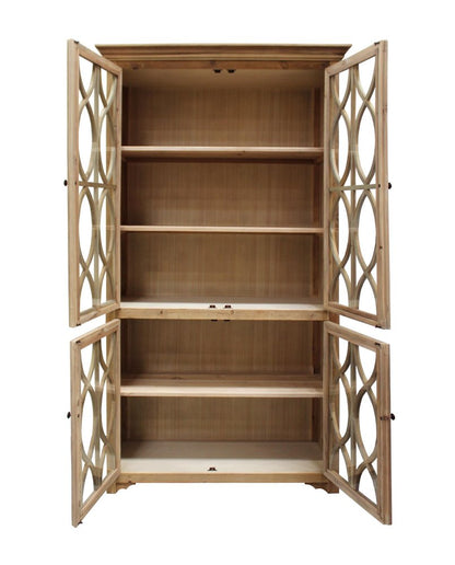 47" Natural Solid Wood Carved Geometric Accent Cabinet With Four Doors HomeRoots
