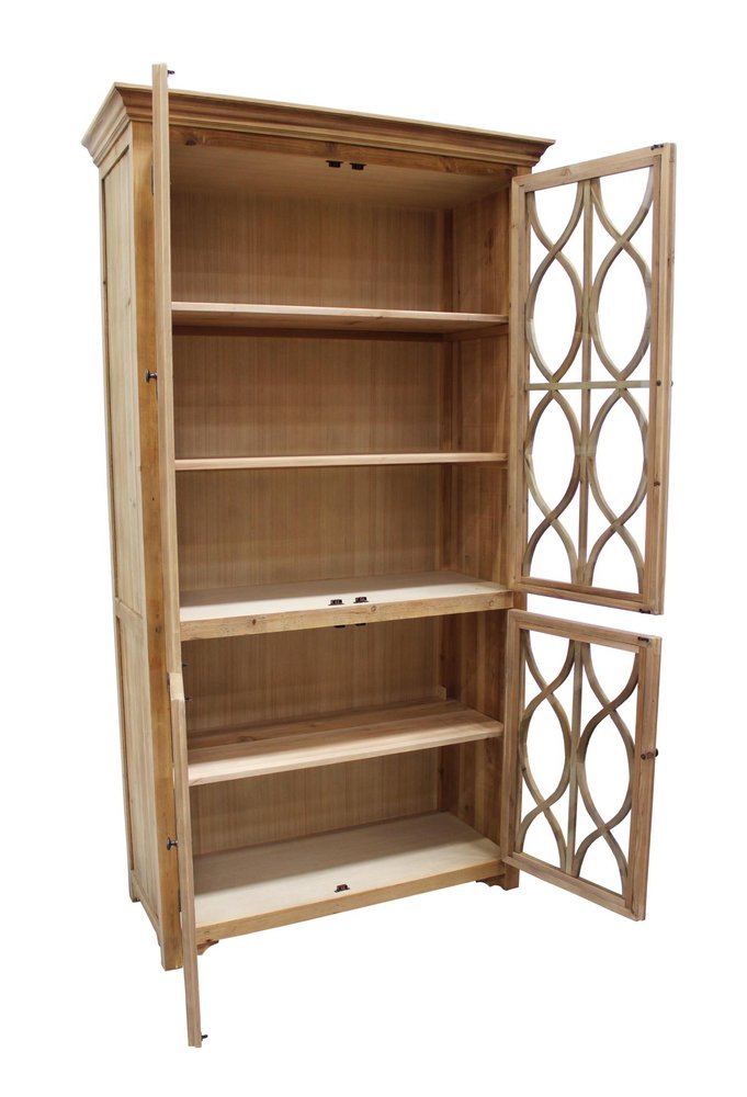 47" Natural Solid Wood Carved Geometric Accent Cabinet With Four Doors HomeRoots