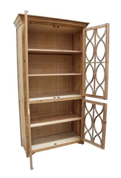 47" Natural Solid Wood Carved Geometric Accent Cabinet With Four Doors HomeRoots
