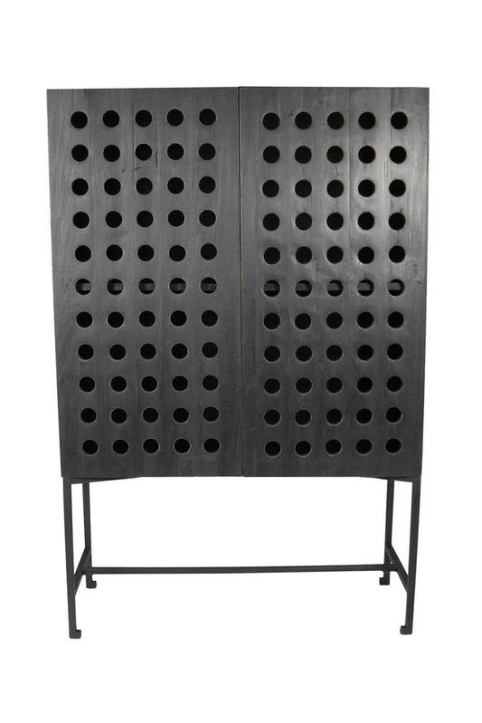48" Dark Gray Solid Wood and Metal Holey Two Door Accent Chest