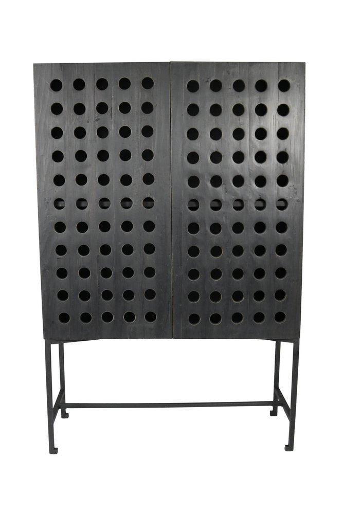 48" Dark Gray Solid Wood and Metal Holey Two Door Accent Chest HomeRoots