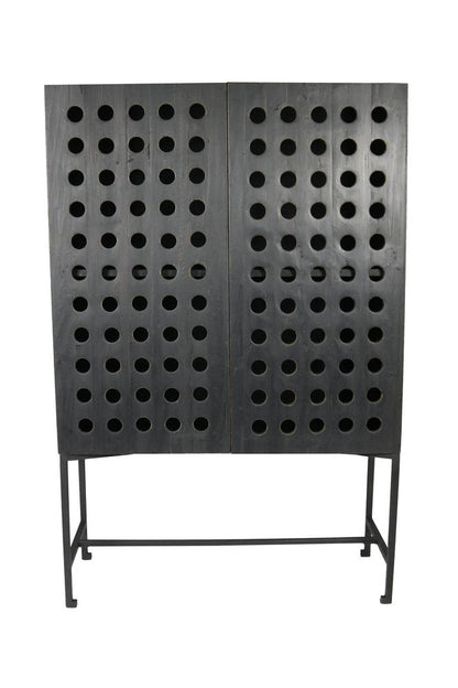 48" Dark Gray Solid Wood and Metal Holey Two Door Accent Chest HomeRoots