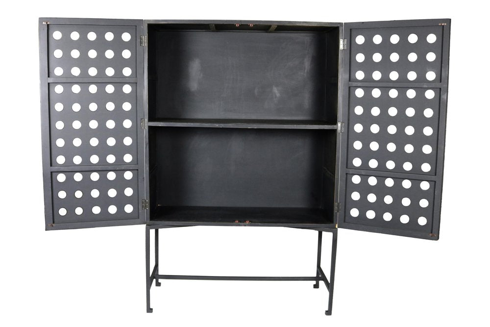 48" Dark Gray Solid Wood and Metal Holey Two Door Accent Chest HomeRoots