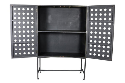 48" Dark Gray Solid Wood and Metal Holey Two Door Accent Chest HomeRoots