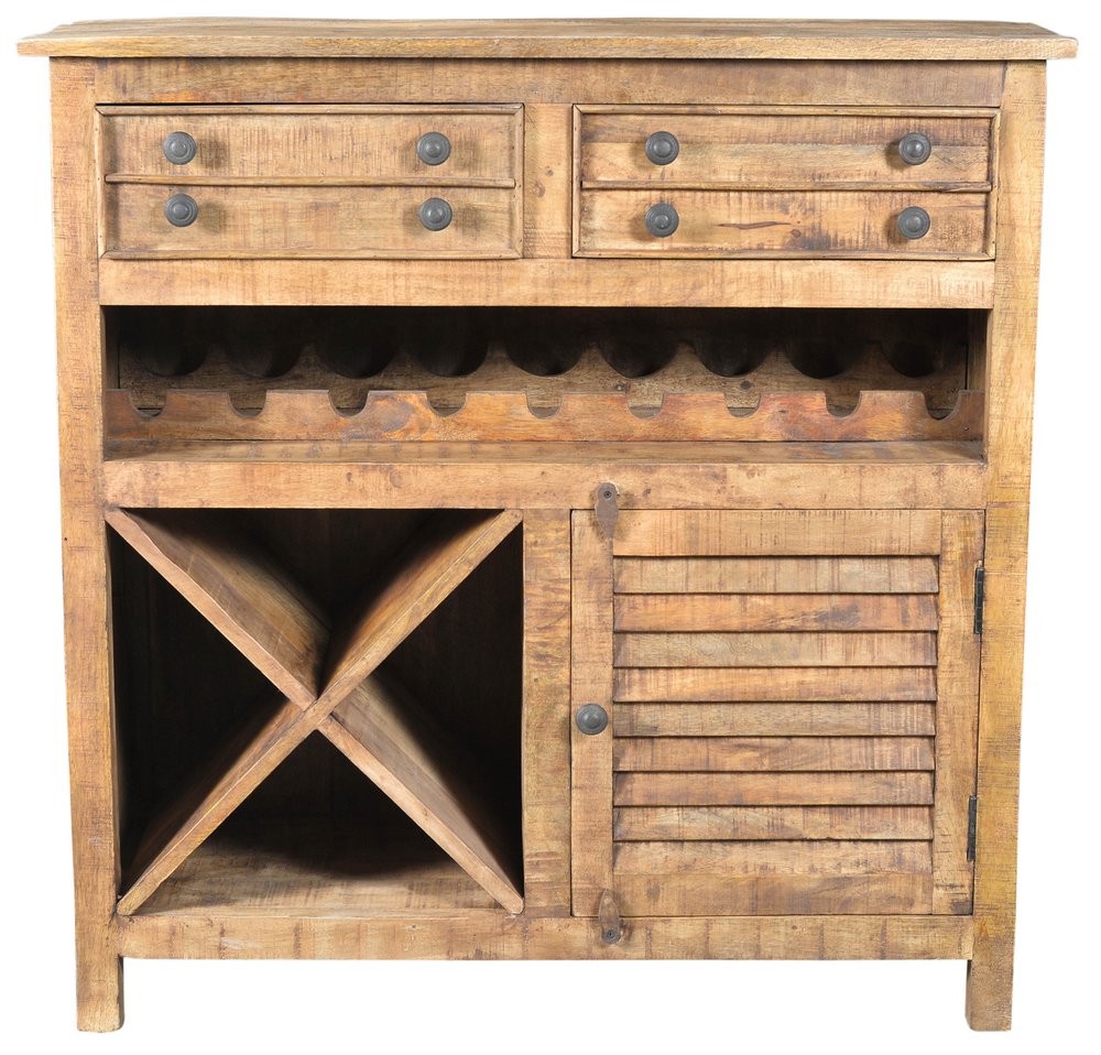 40" Rustic Natural Solid Wood 2 Door Wine Bar Cabinet HomeRoots