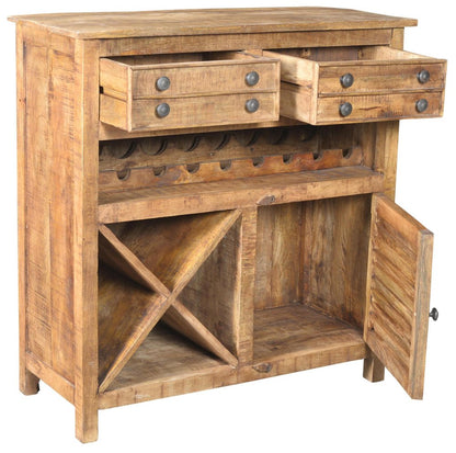 40" Rustic Natural Solid Wood 2 Door Wine Bar Cabinet HomeRoots