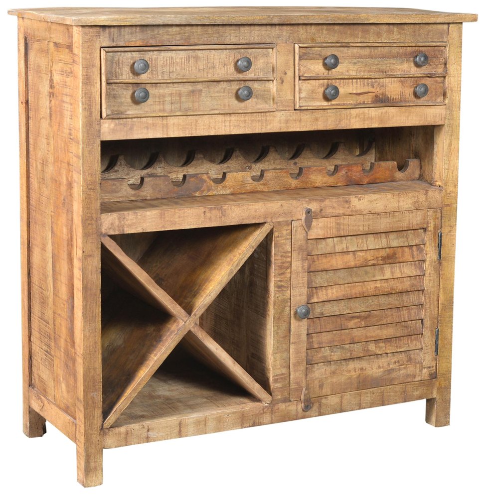 40" Rustic Natural Solid Wood 2 Door Wine Bar Cabinet HomeRoots