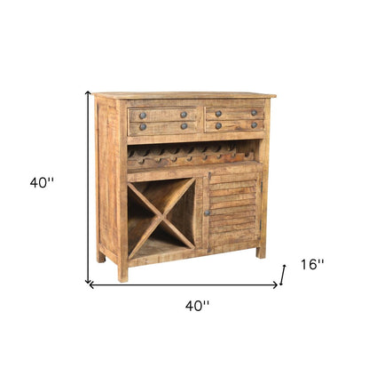 40" Rustic Natural Solid Wood 2 Door Wine Bar Cabinet HomeRoots