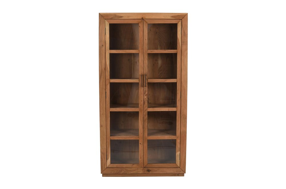 80" Brown Solid Wood Display Stand With Two Doors HomeRoots