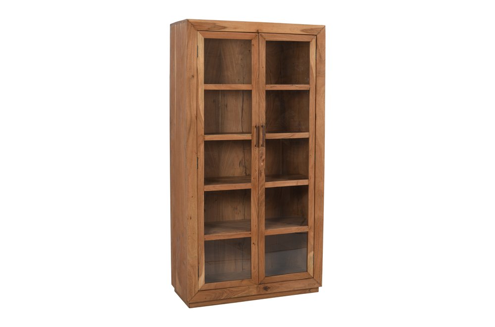 80" Brown Solid Wood Display Stand With Two Doors HomeRoots