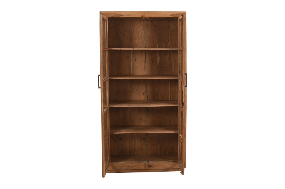 80" Brown Solid Wood Display Stand With Two Doors HomeRoots