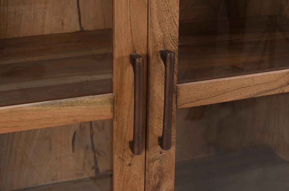 80" Brown Solid Wood Display Stand With Two Doors HomeRoots