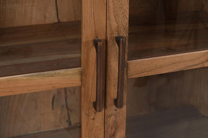80" Brown Solid Wood Display Stand With Two Doors HomeRoots