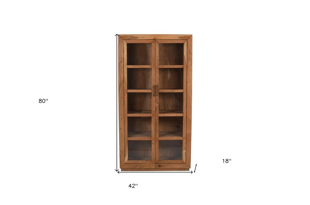 80" Brown Solid Wood Display Stand With Two Doors HomeRoots