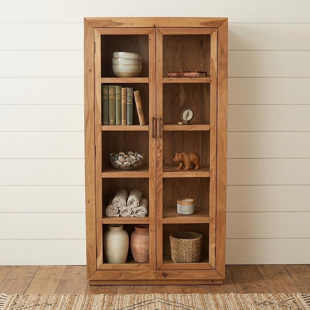 80" Brown Solid Wood Display Stand With Two Doors HomeRoots
