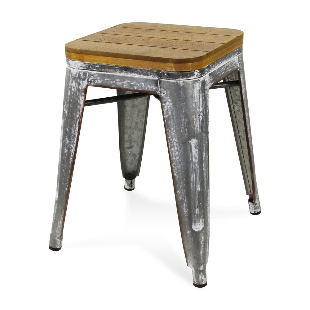 18" Brown And Gray Solid Wood And Steel Backless Bar Chair HomeRoots