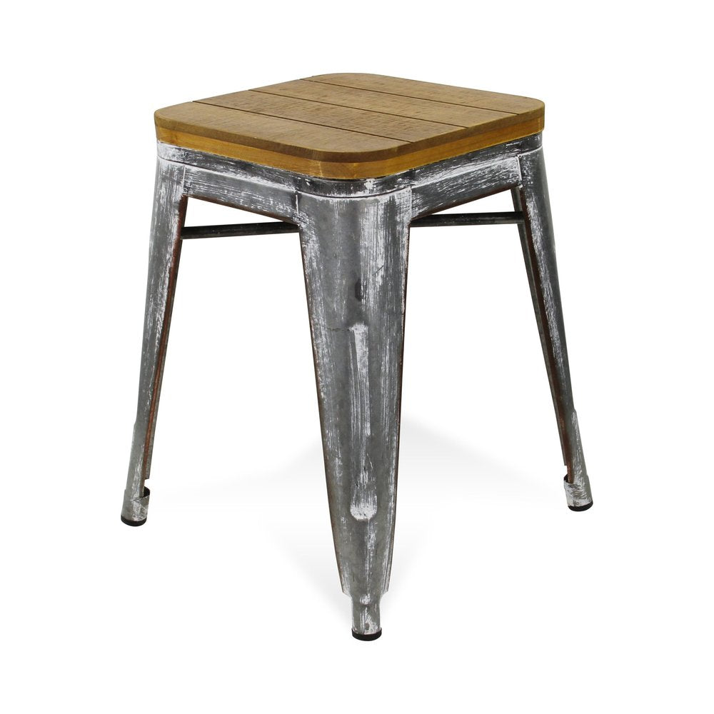 18" Brown And Gray Solid Wood And Steel Backless Bar Chair HomeRoots