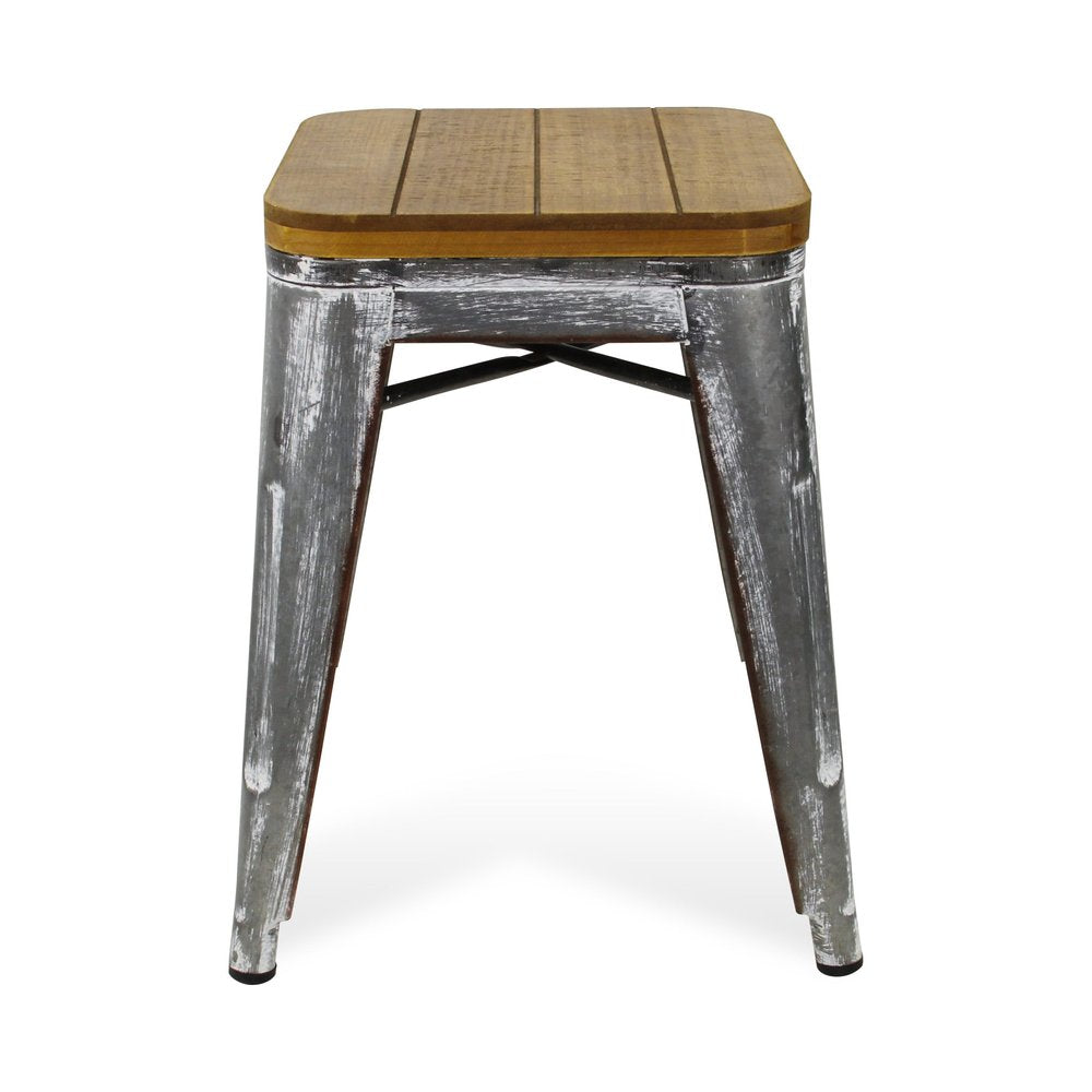 18" Brown And Gray Solid Wood And Steel Backless Bar Chair HomeRoots
