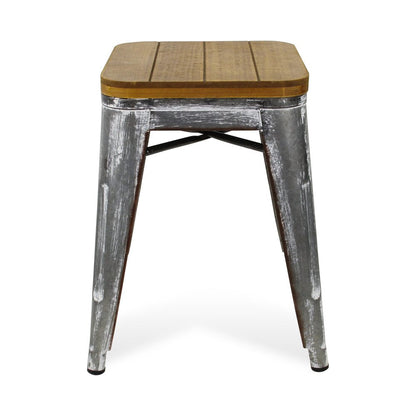 18" Brown And Gray Solid Wood And Steel Backless Bar Chair HomeRoots