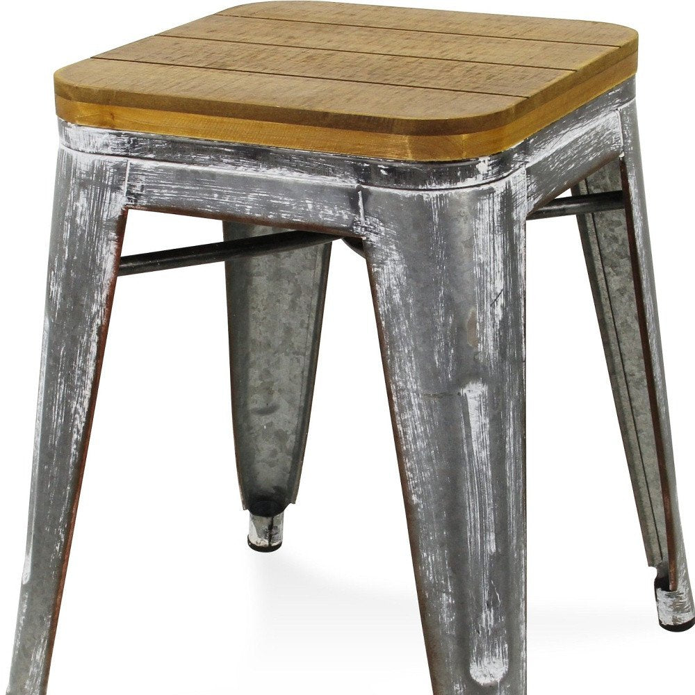 18" Brown And Gray Solid Wood And Steel Backless Bar Chair HomeRoots
