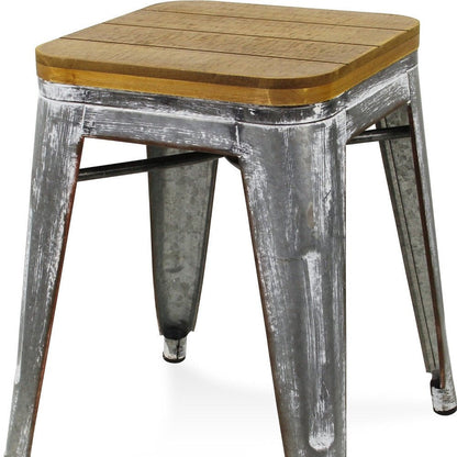 18" Brown And Gray Solid Wood And Steel Backless Bar Chair HomeRoots