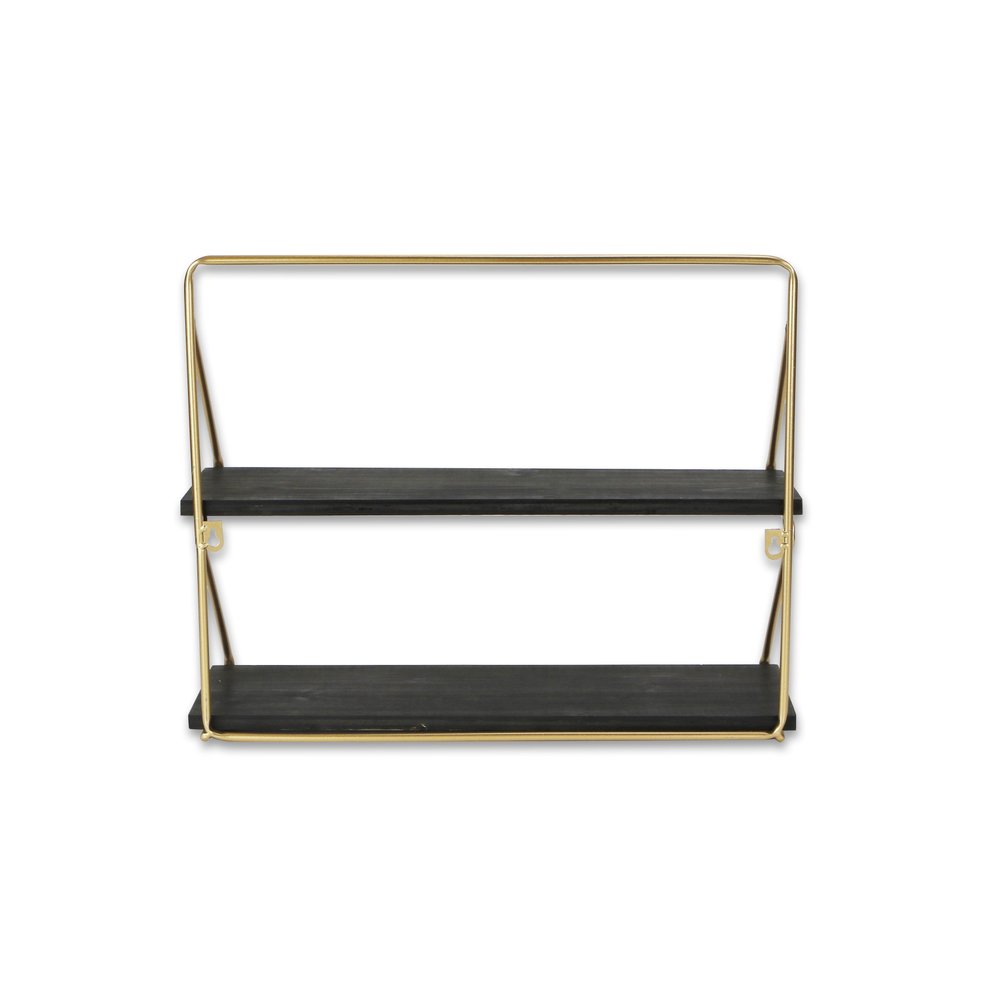 21" Dark Gray And Gold Metal And Wood Wall Mounted Tiered Shelf HomeRoots