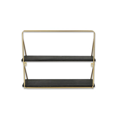 21" Dark Gray And Gold Metal And Wood Wall Mounted Tiered Shelf HomeRoots
