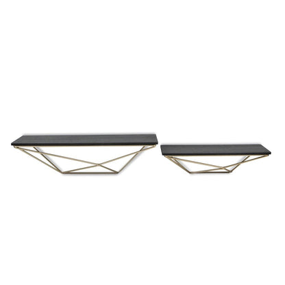 Set Of Two Black And Gold Wood And Metal Modern Wall Mounted Accent Shelves HomeRoots